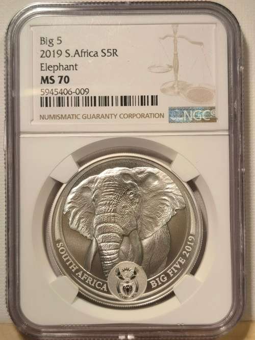 !!!!!!!!!!!! R1 START!!!!!!!!  2019 FIVE RAND - BIG 5 ELEPHANT -  NGC Graded MS 70